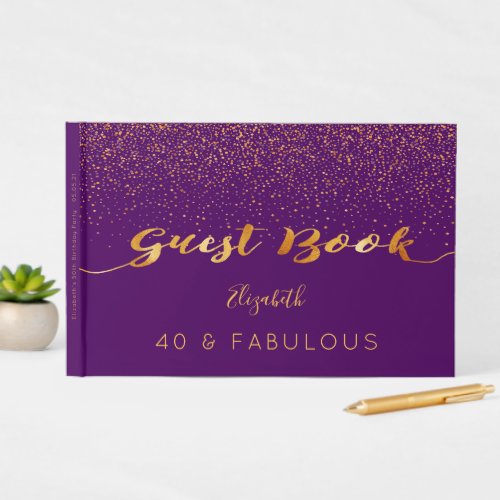 40 Fabulous birthday purple gold confetti Guest Book