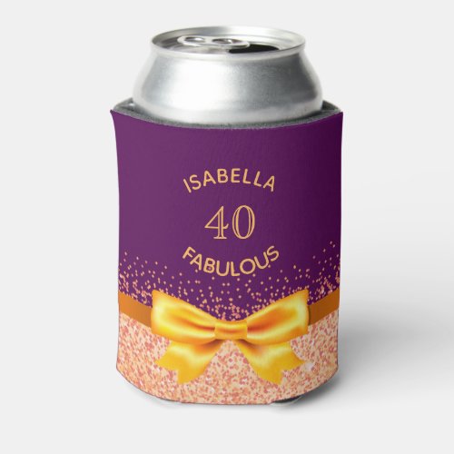 40  fabulous birthday purple rose gold bow  can cooler