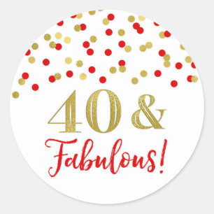 40 & Fabulous Birthday Red Gold Confetti Classic Round Sticker