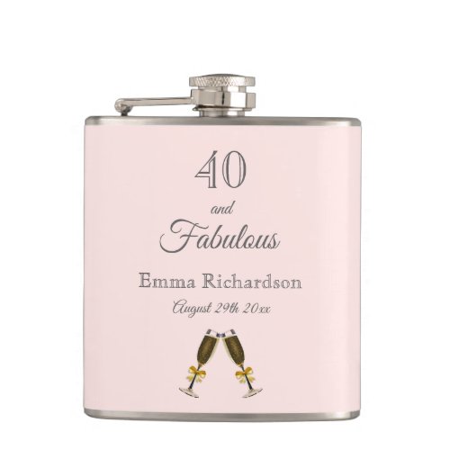 40 fabulous birthday rose gold blush pink monogram flask