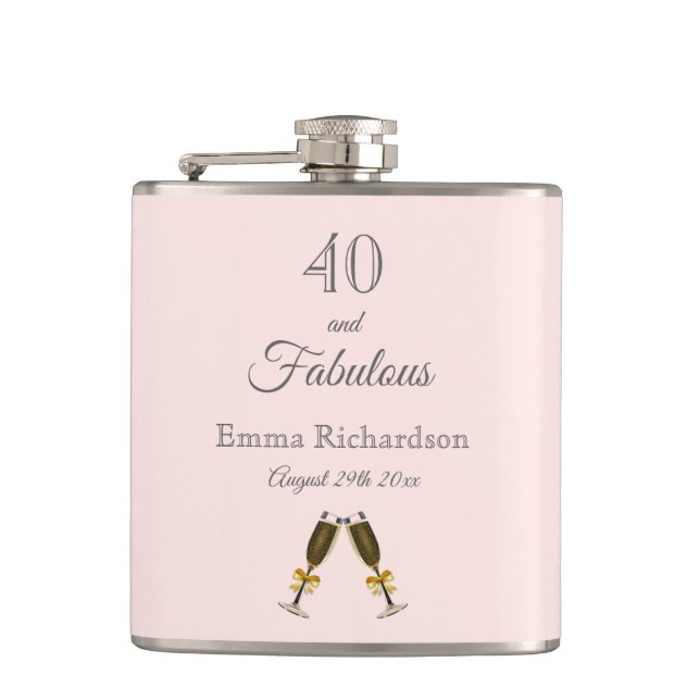 40 fabulous birthday rose gold blush pink monogram flask (Front)