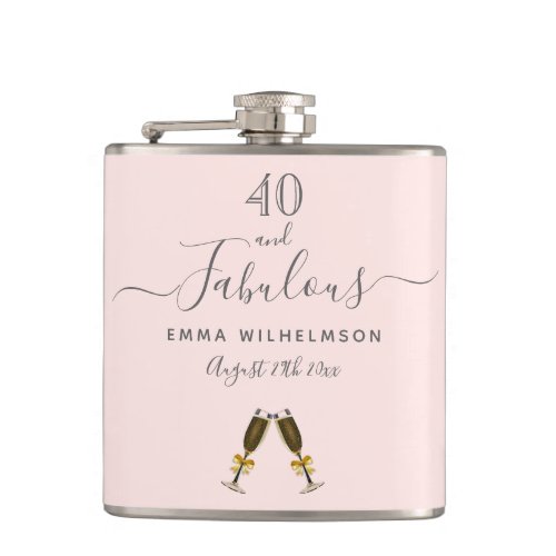 40 fabulous birthday rose gold blush pink monogram flask