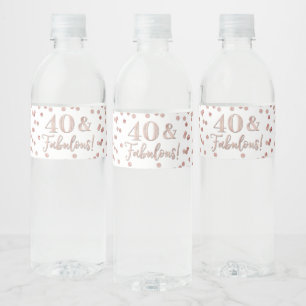 40 & Fabulous Birthday Rose Gold Confetti Water Bo Bottle Label