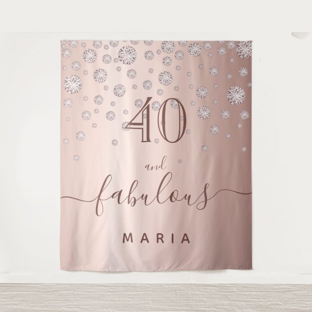 40 fabulous birthday rose gold diamonds glam tapestry (Front)