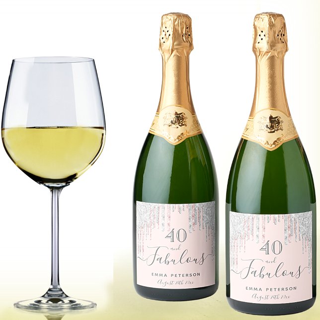 40 fabulous birthday rose gold glitter pink silver sparkling wine label (Creator Uploaded)