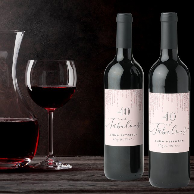 40 fabulous birthday rose gold glitter pink wine label (Creator Uploaded)