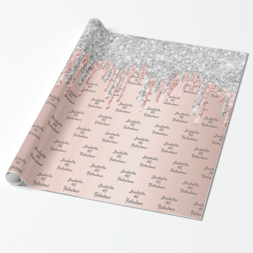 40 Fabulous birthday rose gold silver glitter glam Wrapping Paper