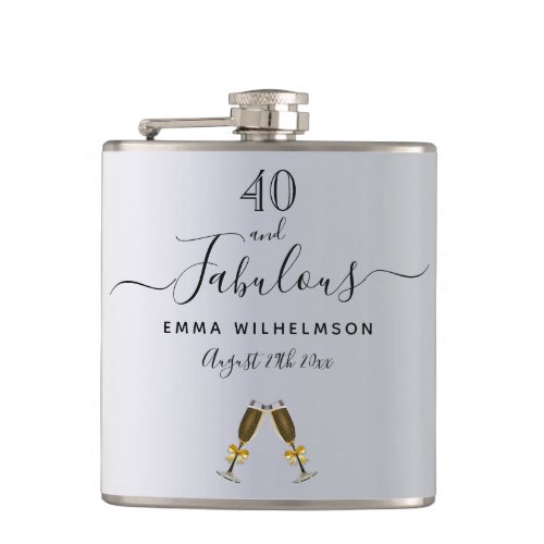 40 fabulous birthday silver monogram script flask