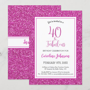 40 & Fabulous Birthday Sparkly Pink Glitter Invitation