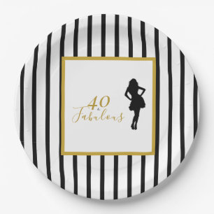40 & Fabulous Black and Gold Birthday Party Paper Plates