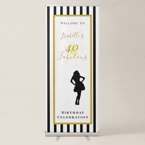 40 & Fabulous Black and Gold Birthday Retractable Banner