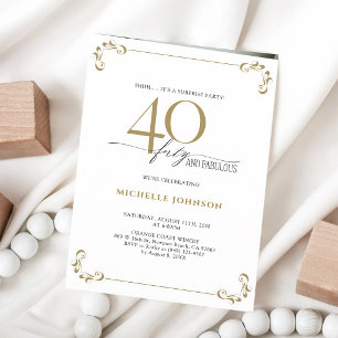 40 & Fabulous Black Gold Calligraphy Invitation