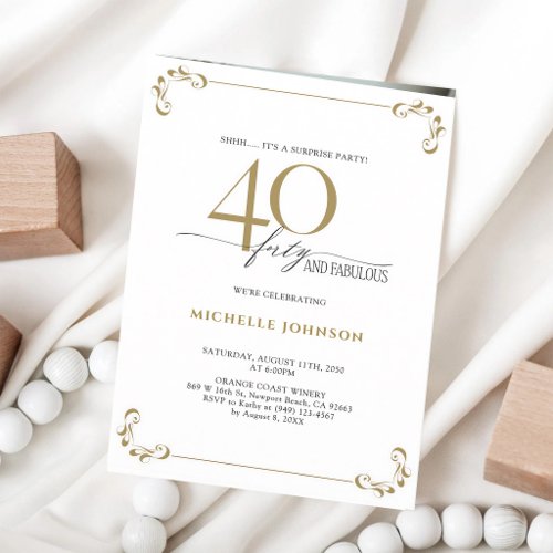 40 & Fabulous Black Gold Calligraphy Invitation