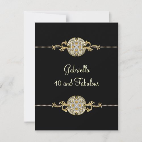 40  Fabulous Black Gold Jewel Trim Birthday Invitation