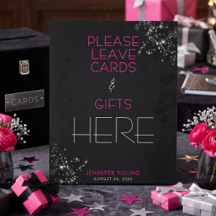 40 Fabulous Black Pink Glam Sparkle Birthday Pedestal Sign