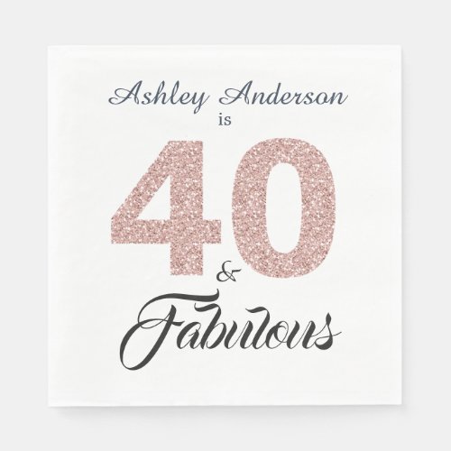 40 Fabulous Blush Pink Glitter 40th Birthday Party Napkins
