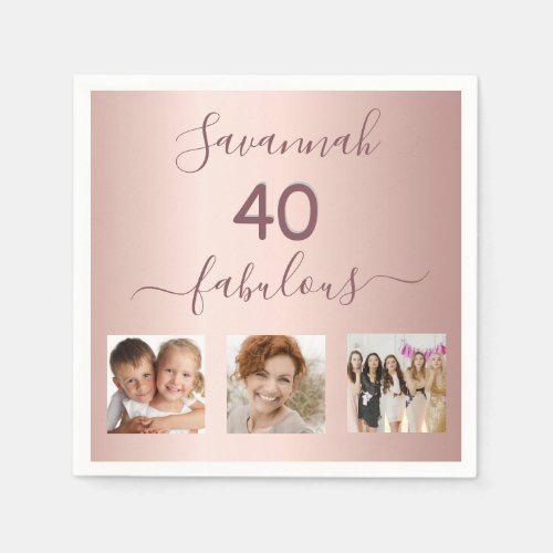 40 fabulous blush rose gold photo birthday party napkins