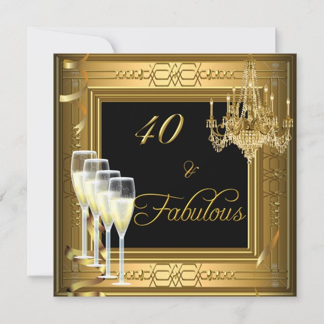 40 &Fabulous Celebration Gold Black Birthday 2 Invitation (Front)