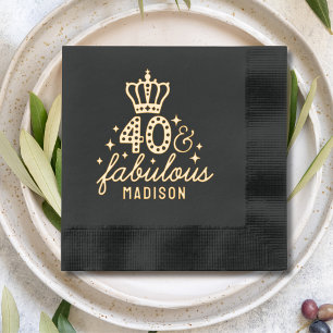 40 & Fabulous Crown 40th Birthday Name Foil Napkins