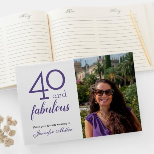 40  Fabulous  Custom Photo  Name 40th Birthday Guest Book