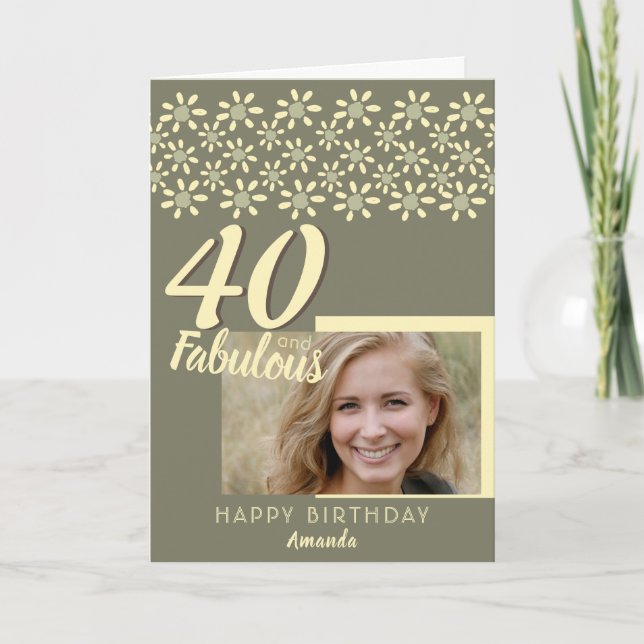 40 & Fabulous Daisy Flower Watercolor Photo Card (Front)