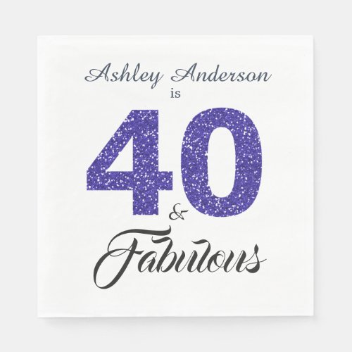 40 Fabulous Dark Blue Glitter 40th Birthday Party Napkins