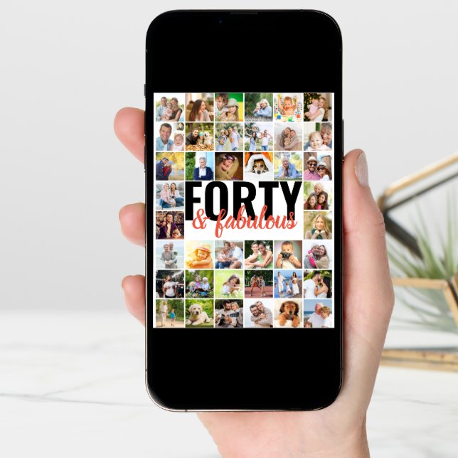 40 & Fabulous Editable Big Photo Collage Birthday Card (Front Digital)