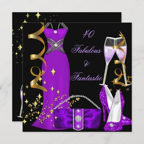 40 Fabulous  Fantastic Purple Dress Black Gold Invitation