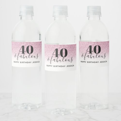 40  Fabulous Faux Hot Pink Glitter Birthday Party Water Bottle Label