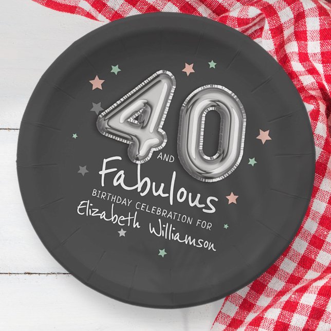 40 & Fabulous Foil Balloon Stars Birthday Paper Plates (Creator Uploaded)