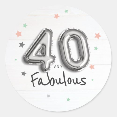 40  Fabulous Foil Balloon Stars on Wood Birthday Classic Round Sticker