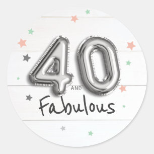 40 & Fabulous Foil Balloon Stars on Wood Birthday Classic Round Sticker