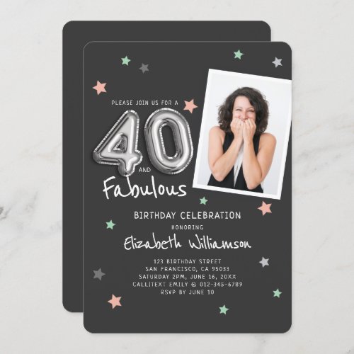 40  Fabulous Foil Balloon Stars Photo Birthday Invitation