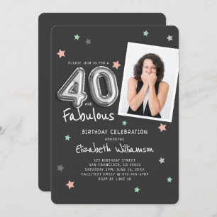 40 & Fabulous Foil Balloon Stars Photo Birthday Invitation