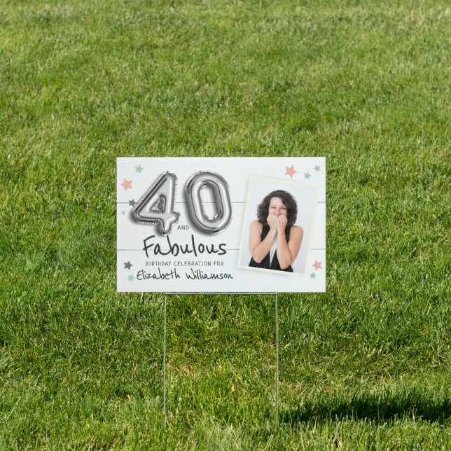 40 & Fabulous Foil Balloon Stars Photo Birthday Sign (Insitu)
