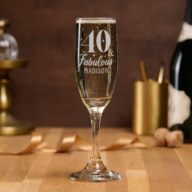40 & Fabulous Fortieth Birthday Personalized Name Champagne Flute (Party)