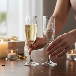 40 & Fabulous Fortieth Birthday Personalized Name Champagne Flute