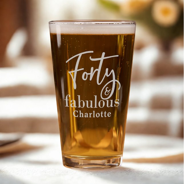 40 & Fabulous Fortieth Birthday Personalized Name Pint Glass (Creator Uploaded)