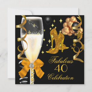 40 & Fabulous Gold Black Birthday Shoes Invitation