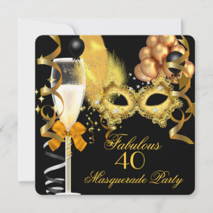 40 & Fabulous Gold Black Masquerade Party Invitation