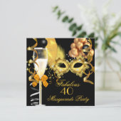 40 & Fabulous Gold Black Masquerade Party Invitation (Standing Front)