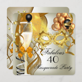 40 & Fabulous Gold Cream Black Masquerade Party Invitation