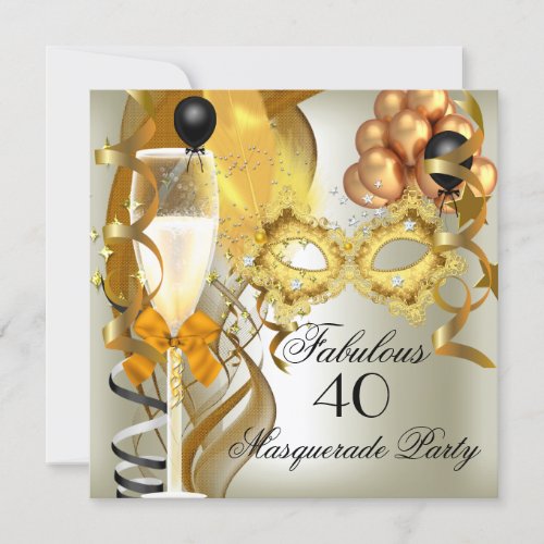 40  Fabulous Gold Cream Black Masquerade Party Invitation