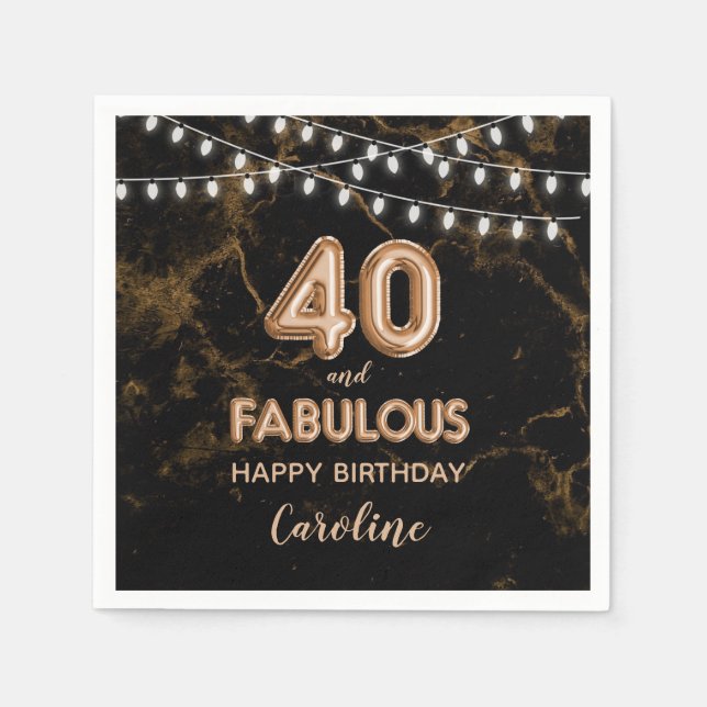 40 & Fabulous Gold Foil Balloons & String Lights Napkins (Front)
