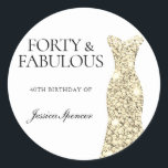 40 & Fabulous Gold Glitter Dress 40th Birthday Classic Round Sticker<br><div class="desc">40 & Fabulous Gold Glitter Dress 40th Birthday Party Sticker

See matching collection in Niche and Nest Store</div>