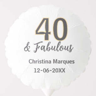 40 & fabulous gray yellow birthday calligraphy balloon
