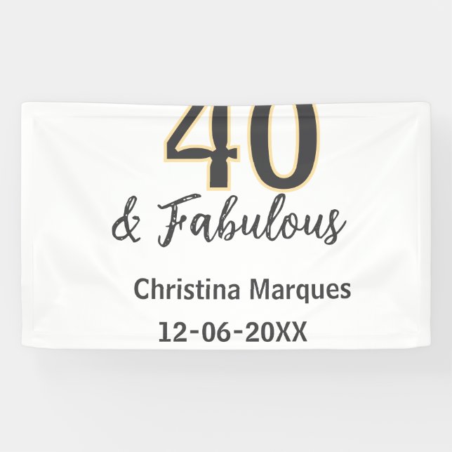 40 & fabulous gray yellow birthday calligraphy  banner (Horizontal)