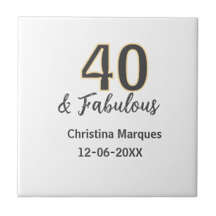 40 & fabulous gray yellow birthday calligraphy ceramic tile