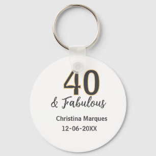 40 & fabulous gray yellow birthday calligraphy keychain