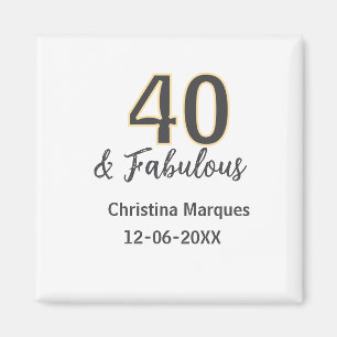 40 & fabulous gray yellow birthday calligraphy magnet